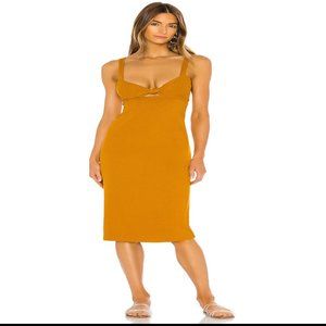 L Space Kaia Hazelnut Ribbed Stretch Jersey Tie Back Cut Out Midi Dress Size S
